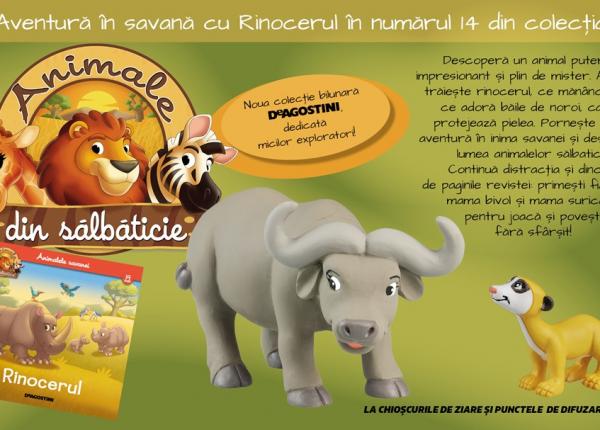 rinocerul gigantul savanei te asteapta intr o noua aventura numarul 14 din animale din salbaticie la chioscuri din 14 aprilie
